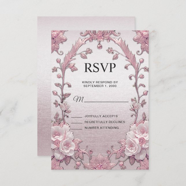 Unique Pink Floral RSVP Card (Front/Back)