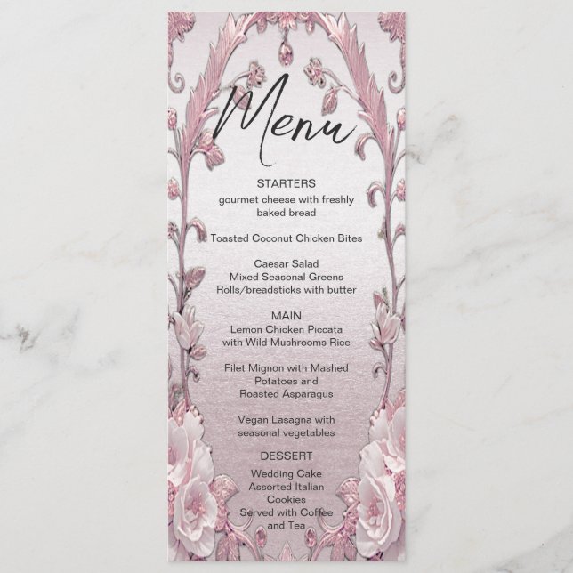 Unique Pink Floral Wedding Menu (Front)