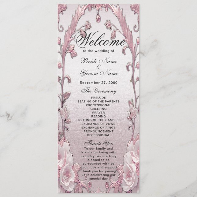 Unique Pink Floral Wedding Program (Front)