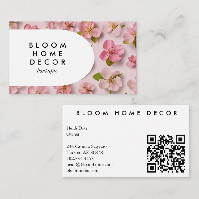 Unique Pink Flowers Photography QR Code Arch Business Card (Front/Back)