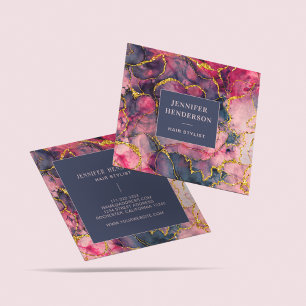 Unique Pink God Glitter Agate Marble Watercolor Square Business Card
