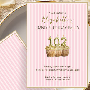 Unique Pink Gold 102nd Birthday Invitation For Her