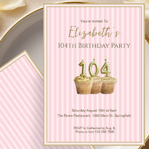 Unique Pink Gold 104th Birthday Invitation For Her