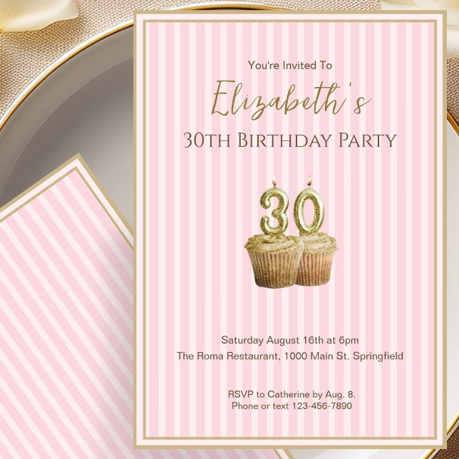 Unique Pink Gold 30th Birthday Invitation For Her (Creator Uploaded)