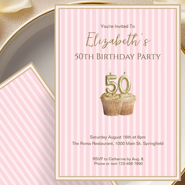 Unique Pink Gold 50th Birthday Invitation For Her (Creator Uploaded)