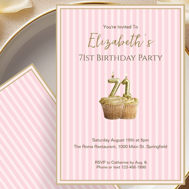 Unique Pink Gold 71st Birthday Invitation For Her (Creator Uploaded)