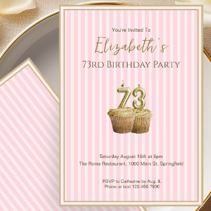 Unique Pink Gold 73rd Birthday Invitation For Her