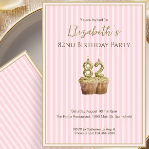 Unique Pink Gold 82nd Birthday Invitation For Her
