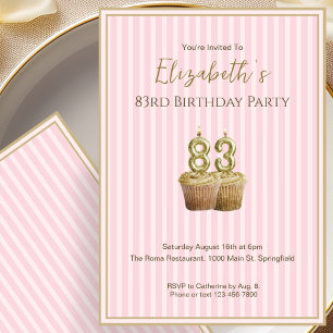 Unique Pink Gold 83rd Birthday Invitation For Her