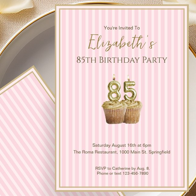 Unique Pink Gold 85th Birthday Invitation For Her (Creator Uploaded)