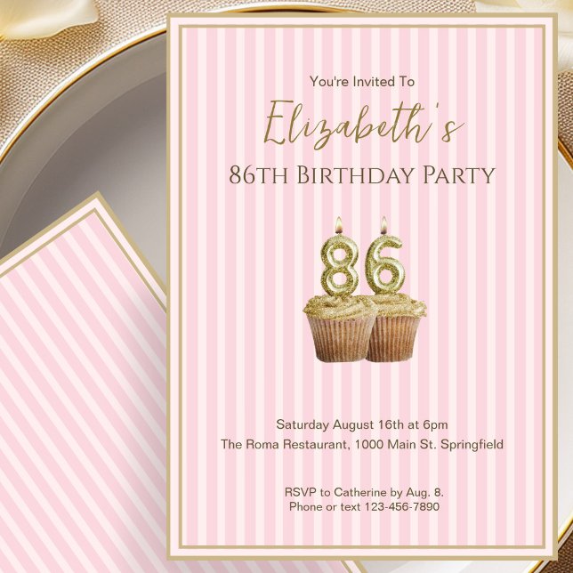 Unique Pink Gold 86th Birthday Invitation For Her (Creator Uploaded)