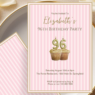 Unique Pink Gold 96th Birthday Invitation For Her