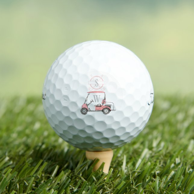 Unique Pink Golf Cart and Emblem Monogram Balls (Insitu Tee)