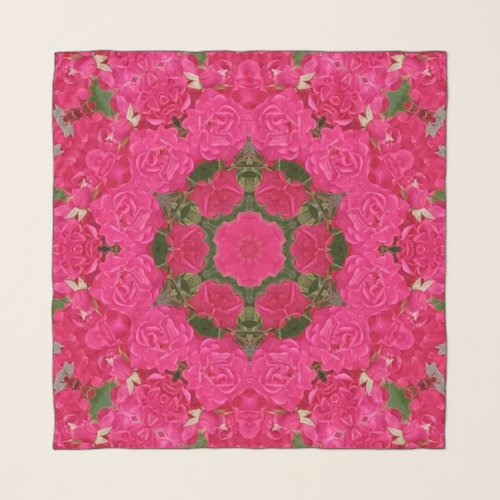 Unique Pink Green Abstract Flowers Scarf