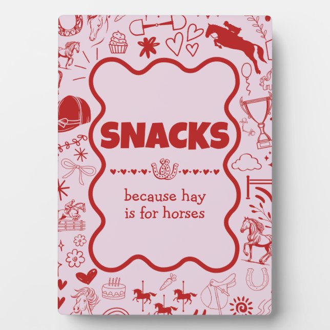 Unique Pink Horse Girl Equestrian Birthday Snacks Plaque (Front)