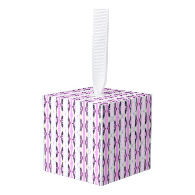 Unique Pink Pattern Cube Ornament (Front Angled)