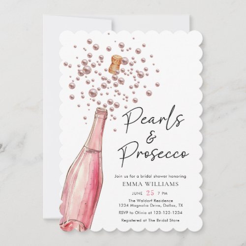 Unique Pink Pearls and Prosecco Bridal Shower Invitation