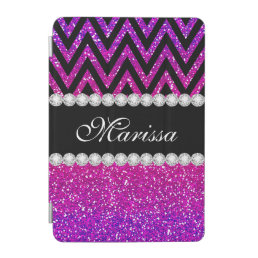 Unique Pink Purple Glitter Black Chevron Stripe iPad Mini Cover