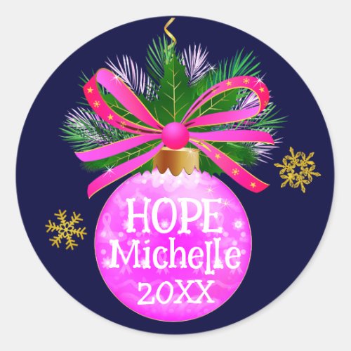 Unique Pink Ribbon Bauble Classic Round Sticker