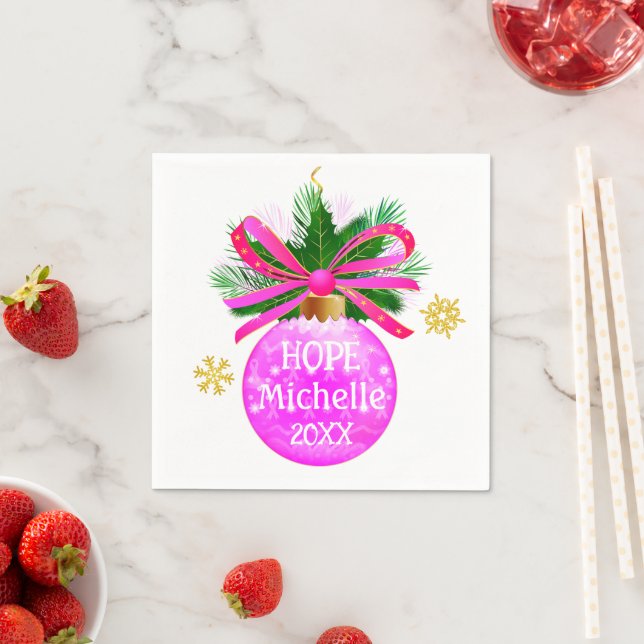 Unique Pink Ribbon Bauble Napkins (Insitu)