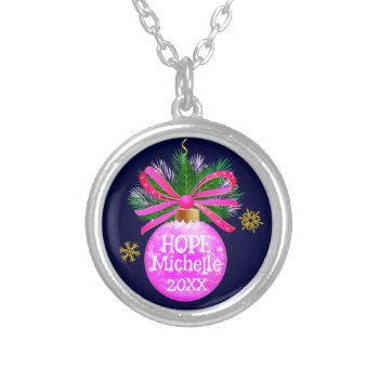 Unique Pink Ribbon Bauble Silver Plated Necklace by tmktshirts at Zazzle