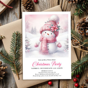 Unique Pink Snowman Kids Download Christmas Invite