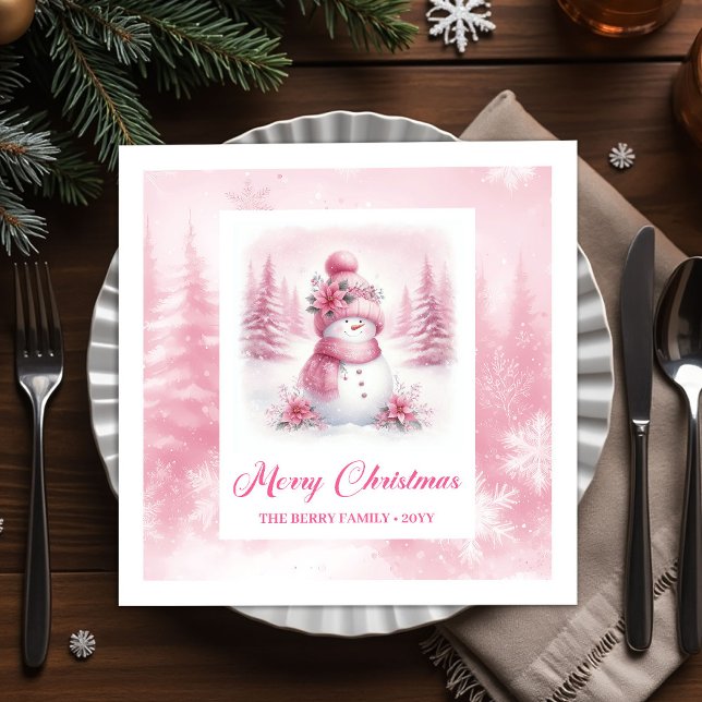 Unique Pink Snowman Kids Pinkmas Winter Scene Xmas Napkins (Unique Pink Snowman Kids Pinkmas Winter Scene Christmas Napkins

)