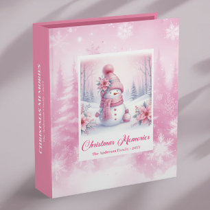 Unique Pink Snowman Winter Forest Christmas Memory 3 Ring Binder
