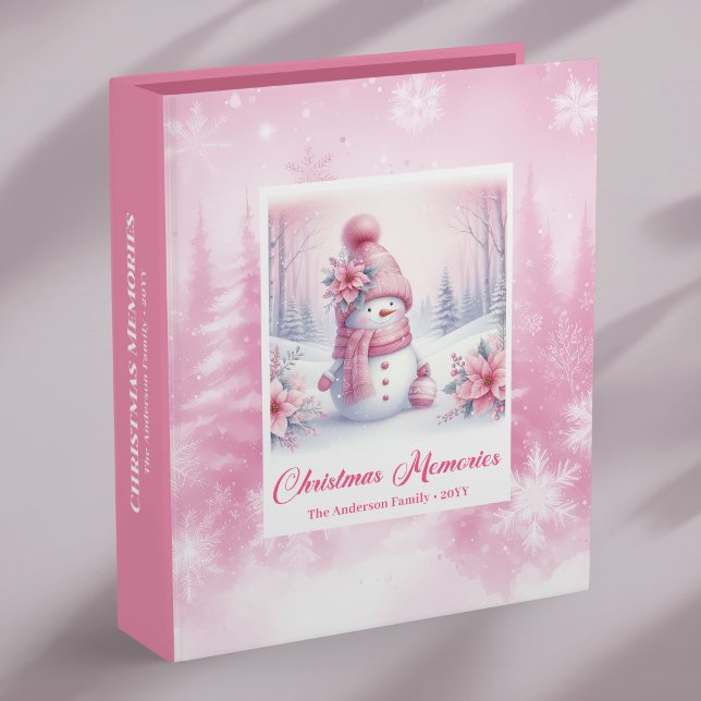 Unique Pink Snowman Winter Forest Christmas Memory 3 Ring Binder (Unique Pink Snowman Winter Forest Christmas Memory Album Binder

)