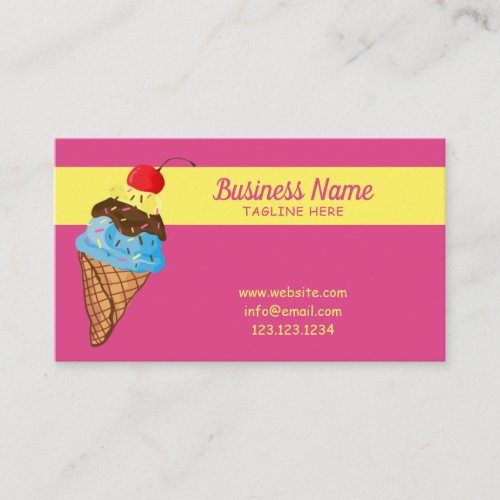 Unique Pink Sprinkles Cherry Ice Cream Cone Business Card