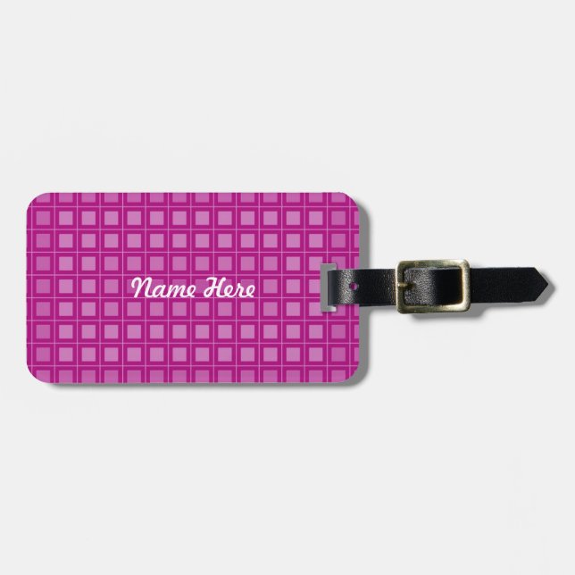Unique Pink Square Pattern Luggage Tag (Front Horizontal)