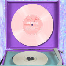 Unique Pink Vinyl Record Music Birthday Invitation