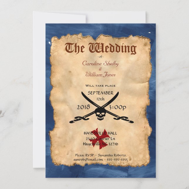 Unique Pirate Skull and Sword Wedding Invitation (Front)