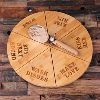 Unique Pizza Cutter & Engraved Cutting Board