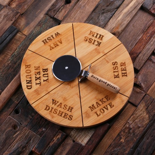 Unique Pizza Cutter & Engraved Cutting Board (Top)