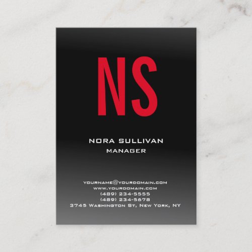 Unique plain simple black grey red monogram business card