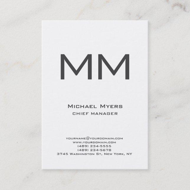 Unique plain simple black & white monogram business card (Front)