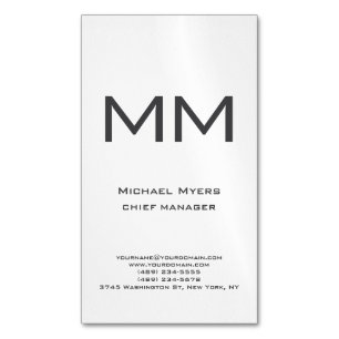 Unique plain simple black & white monogram business card magnet