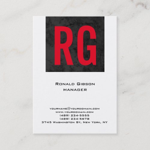 Unique plain simple black white red monogram business card