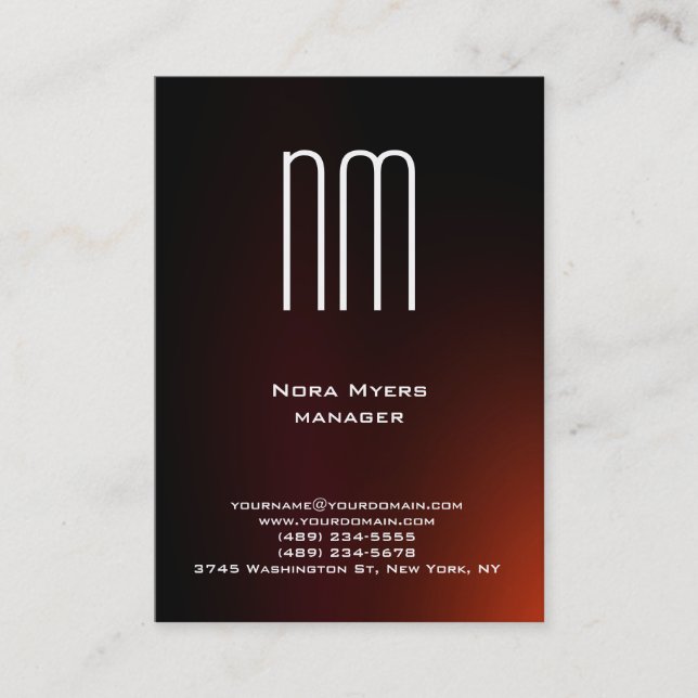 Unique plain simple brown red monogram business card (Front)