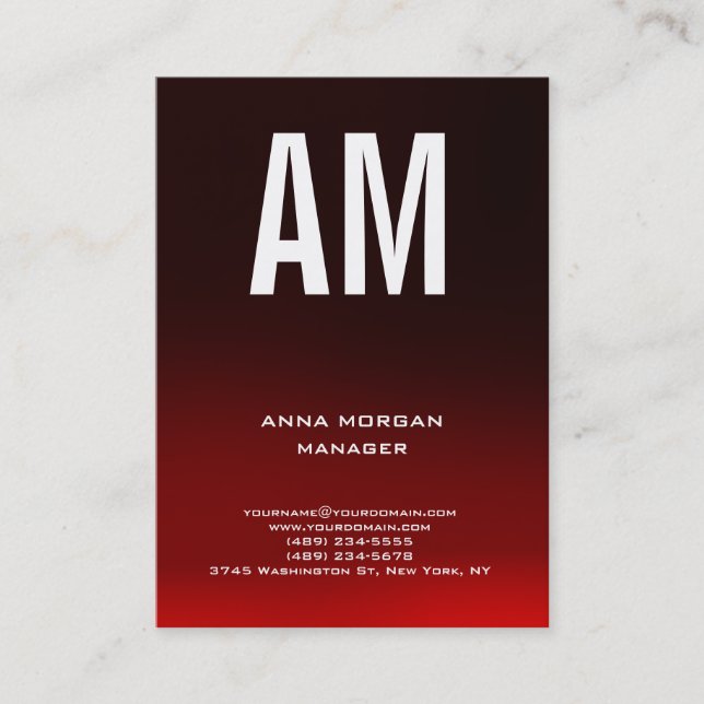 Unique plain simple brown red monogram business card (Front)