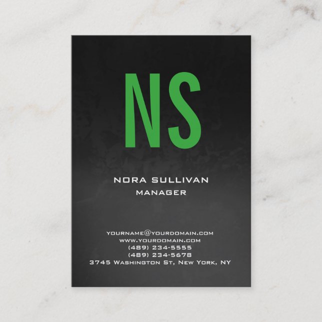 Unique plain simple grey black green monogram business card (Front)