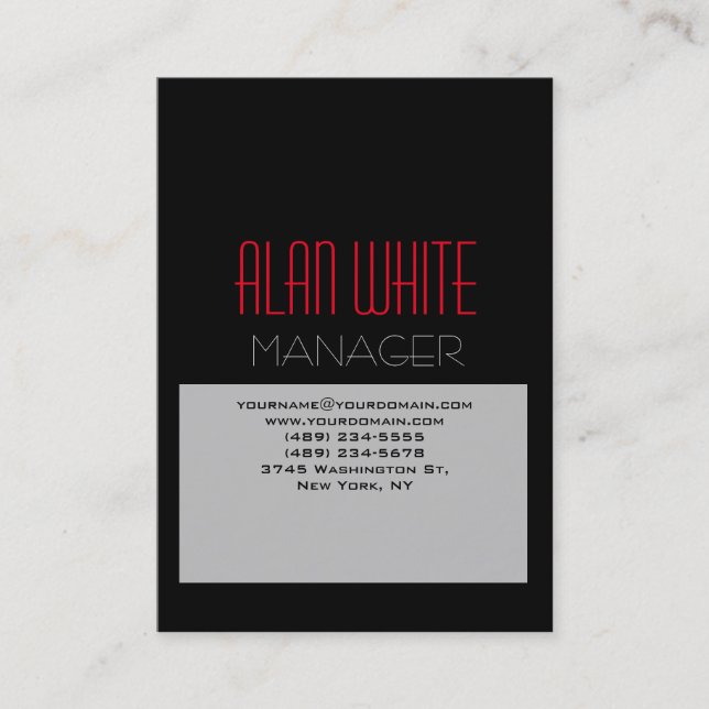 Unique plain simple grey black red business card (Front)