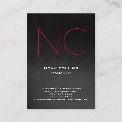 Unique plain simple grey black red monogram business card