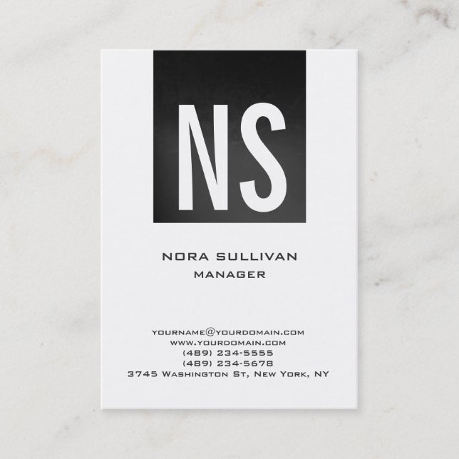 Unique plain simple grey black white monogram business card (Front)