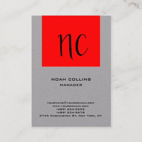Unique plain simple grey red professional monogram business card