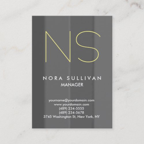 Unique plain simple grey yellow monogram business card
