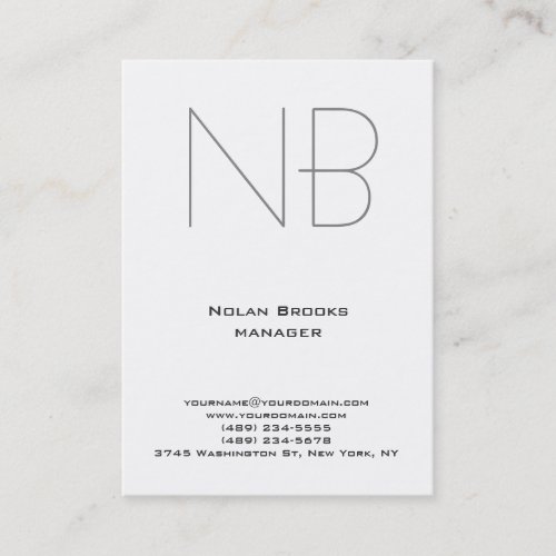 Unique plain simple white grey monogram business card