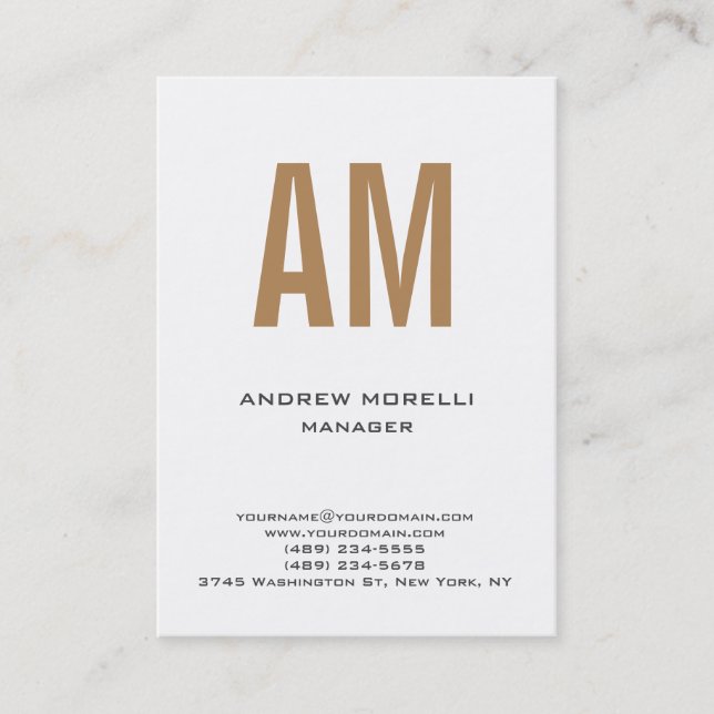 Unique plain simple white monogram business card (Front)