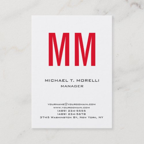 Unique plain simple white red monogram business card